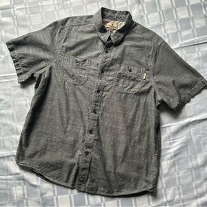 Woolrich Grey Short Sleeve Button Down Top With White Contrast Stitch Detail